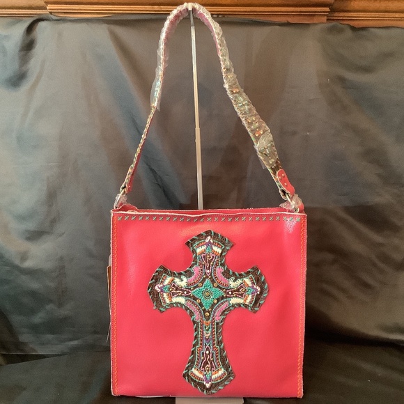 Delila Leather Pink Embroidered Messenger bag tote Montana West western - Picture 3 of 16